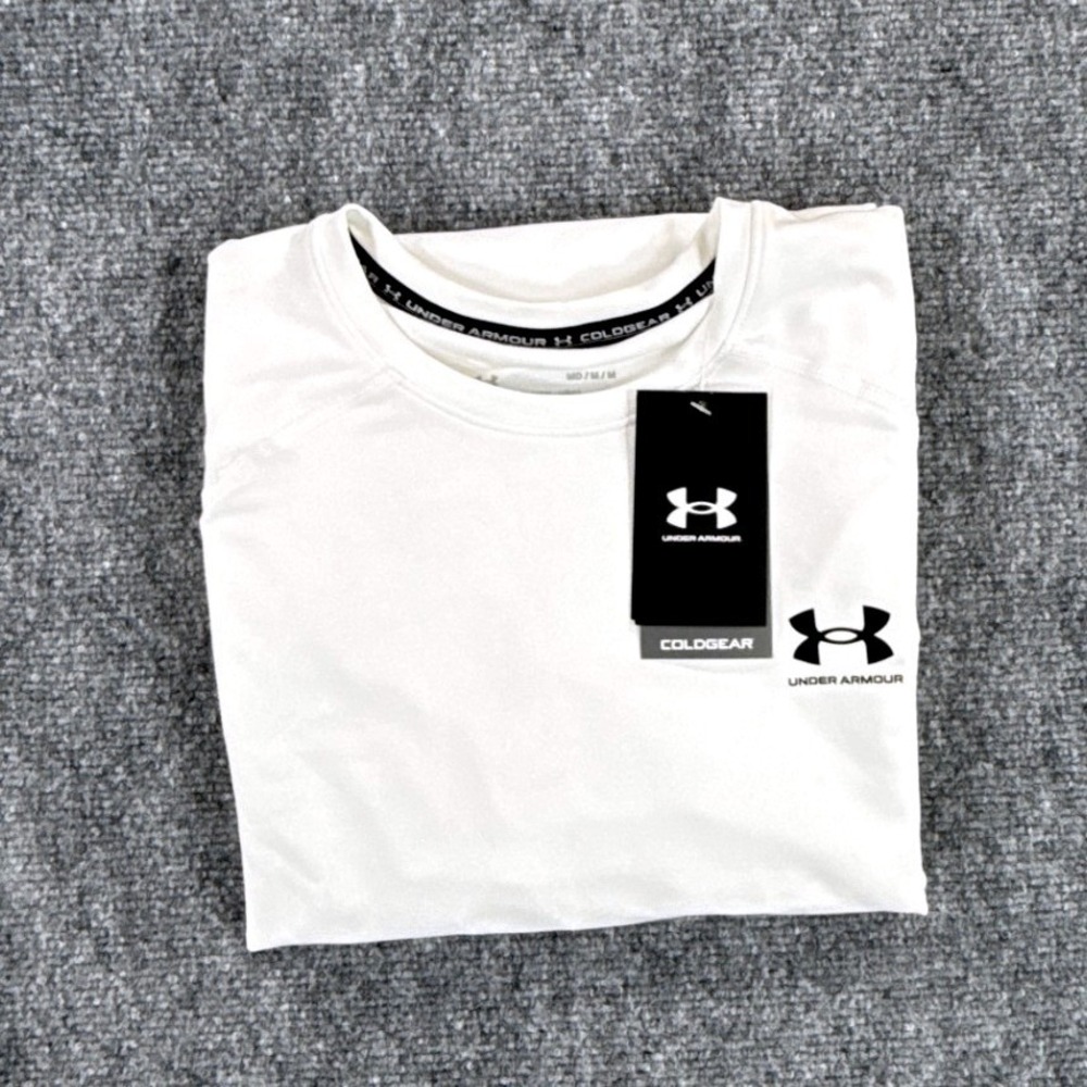 Under Armour ColdGear Mens Medium White Long Sleeve Crew Compression Shirt NWT